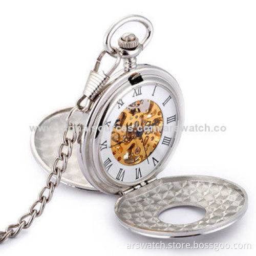 Vintage Skeleton Automatic Pocket Watch, Alloy Case and Chain, 3ATM Waterproof